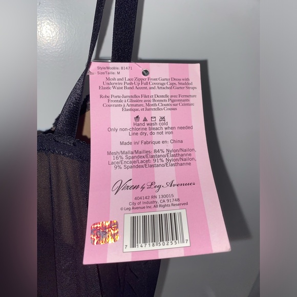 Leg Avenue Women's Vixen Mesh and Lace Zip Front Garter Dress Size M - Picture 8 of 9